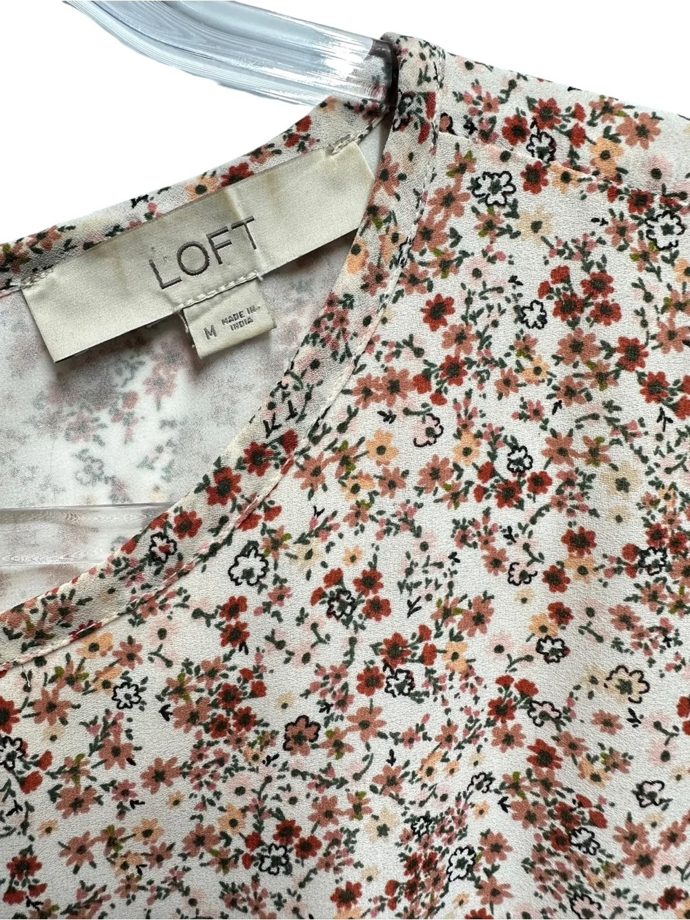 Tuxedo Silky Chiffon Knit Floral Vines Puff Babydoll Top Blouse